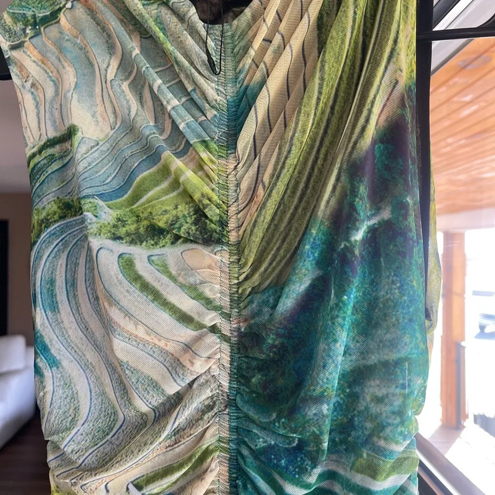 Zara Green Ruched Sleeveless Mini Dress - Picture 4 of 7
